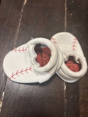 Hard Rock Cafe White Baby Moccasins with Red Stitching